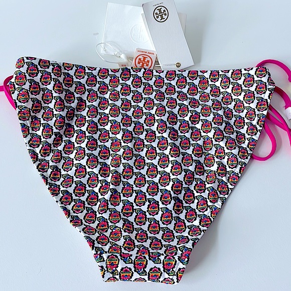 NWT TORY BURCH swim bottoms M GABRIELLA pink white green fuscia string ties - Picture 4 of 13